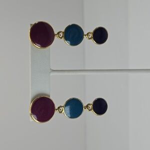 Gold toned blue and purple long hanging earrings